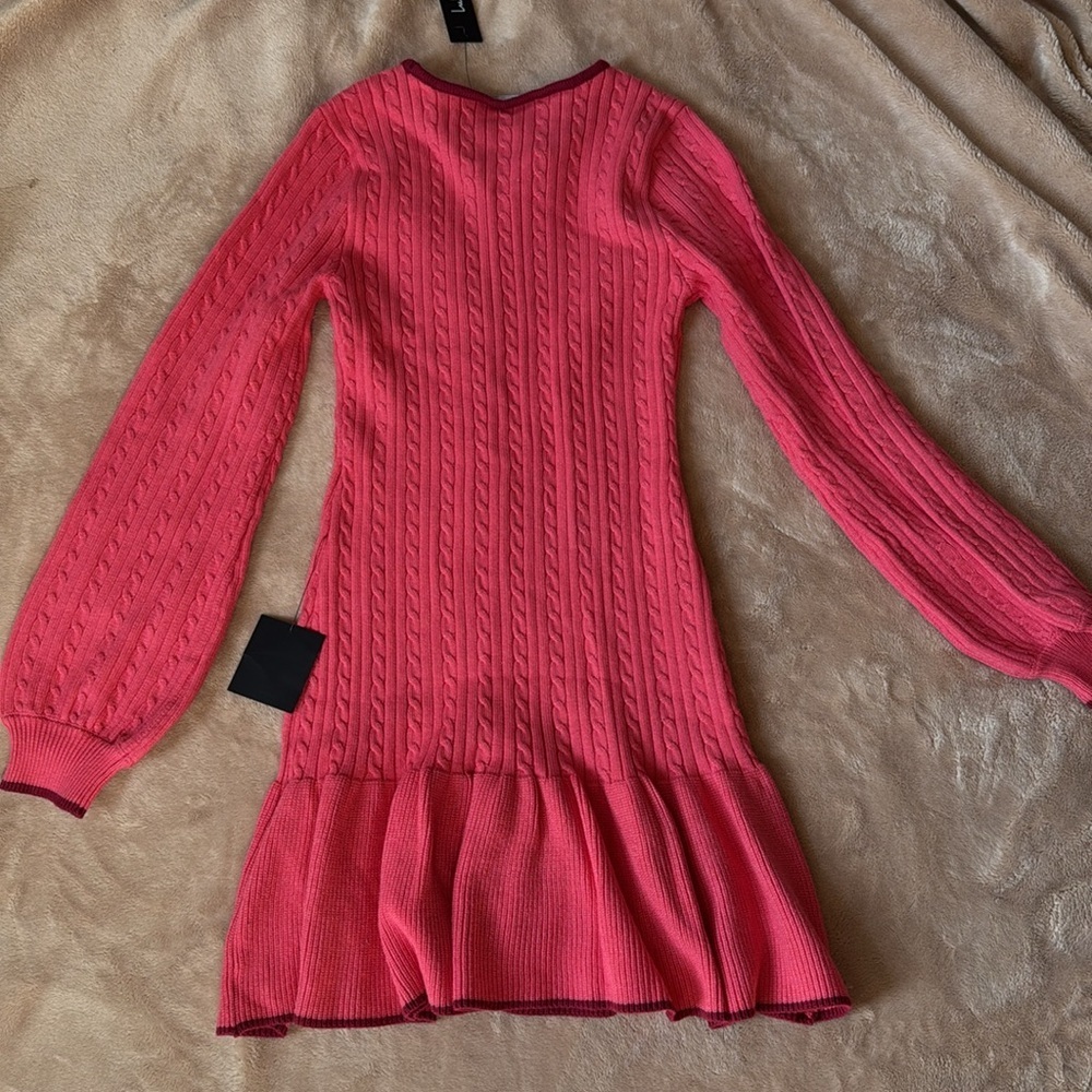 NWT Lulus Coziest Poise Pink Cable Knit Long Sleeve Sweater Mini Dress size M - Picture 6 of 15